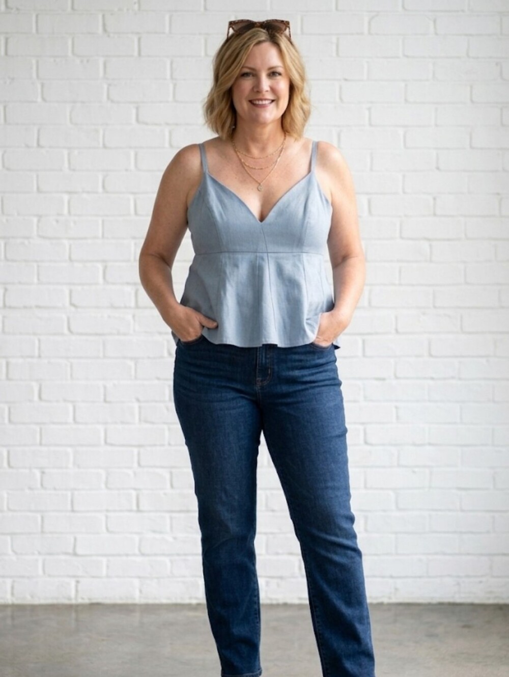 ​BCBGMAXAZRIA Women's Size Large‎ Dusty Blue Peplum Cami Top